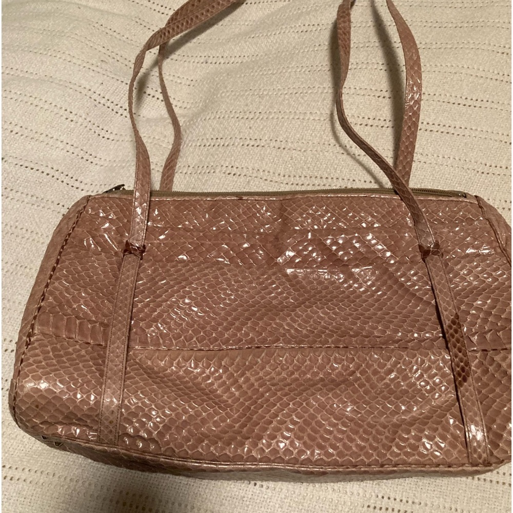 Vintage 1980s Judith Lieber taupe colored snake skin bag